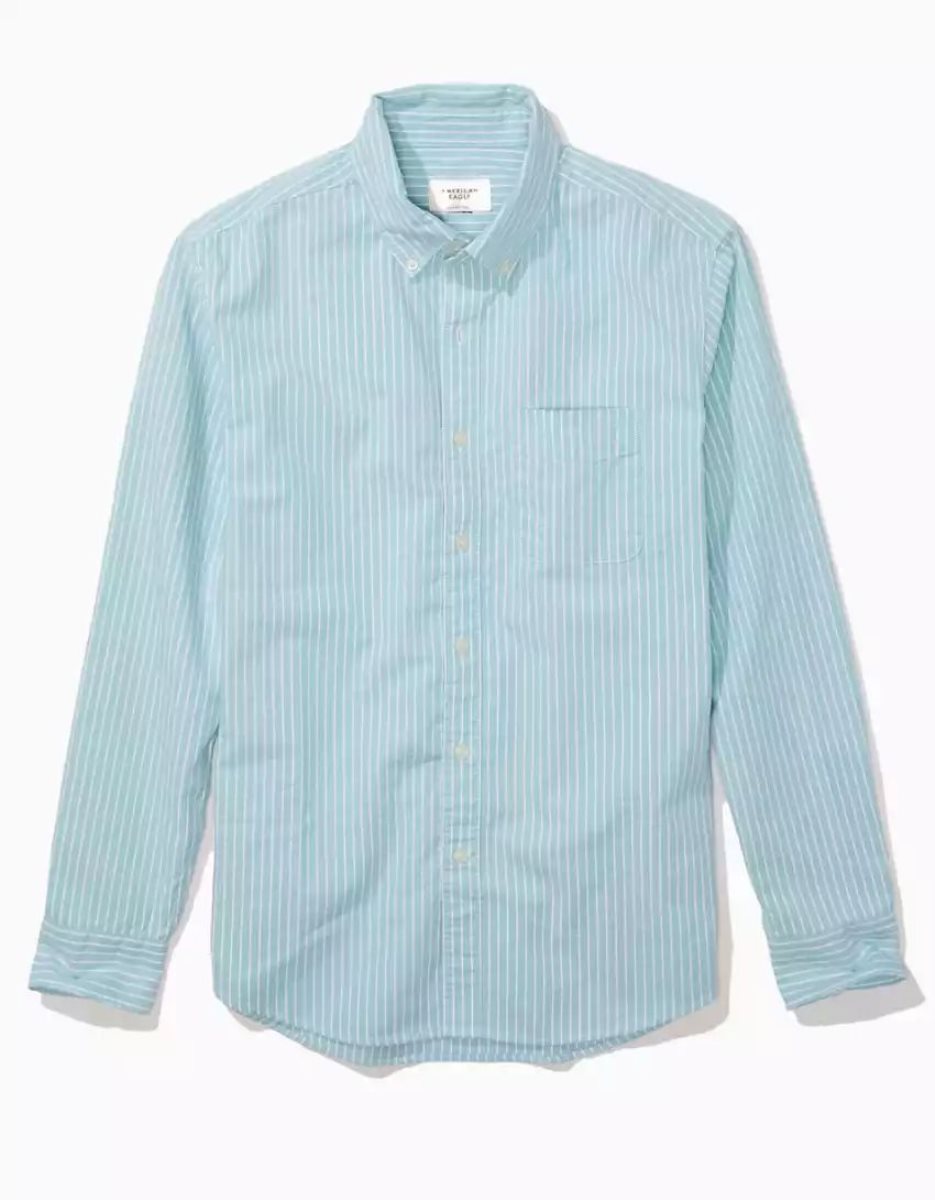 Hauts Flanelle American Eagle AE Everyday Rayé Oxford Button-Up Shirt Menthe Homme | RVF-35520208